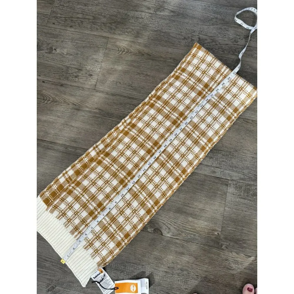 Timberland Scarf NWT Khaki Brown Cream Wheat Plaid Cozy Winter Gift $60 MSRP - Picture 6 of 6